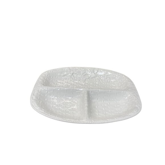 Loucarte Portugal white floral Glazed Basket weave Ceramic large serve tray SKU - Picture 12 of 12